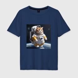 Мужская футболка хлопок Oversize Толстый котик астронавт
