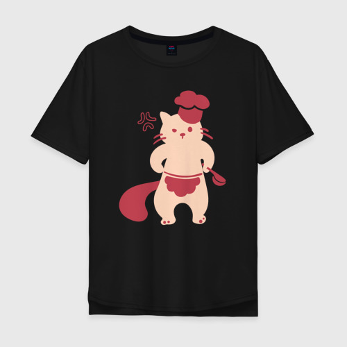 Мужская футболка хлопок Oversize с принтом Сердитый кот повар, вид спереди #2