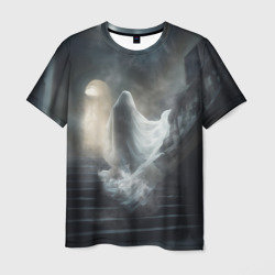 Мужская футболка 3D Одинокий призрак в белом саване на лестнице