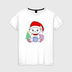 Женская футболка хлопок Котёнок с ёлкой