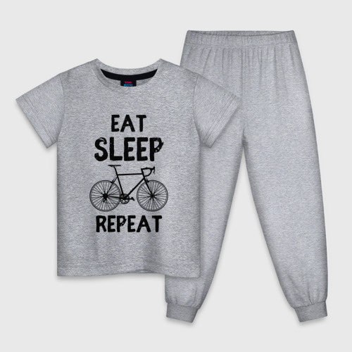 Детская пижама хлопок с принтом Eat sleep bike repeat, вид спереди #2