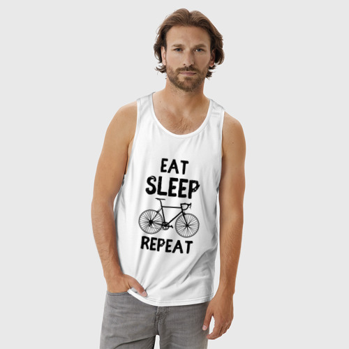 Мужская майка хлопок Eat sleep bike repeat, цвет белый - фото 3