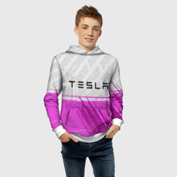 Толстовка с принтом Tesla pro racing: символ сверху для ребенка, вид на модели спереди №4. Цвет основы: белый