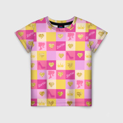 Детская футболка 3D Барби: желтые и розовые квадраты паттерн