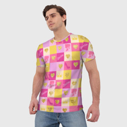 Мужская футболка 3D Барби: желтые и розовые квадраты паттерн - фото 2