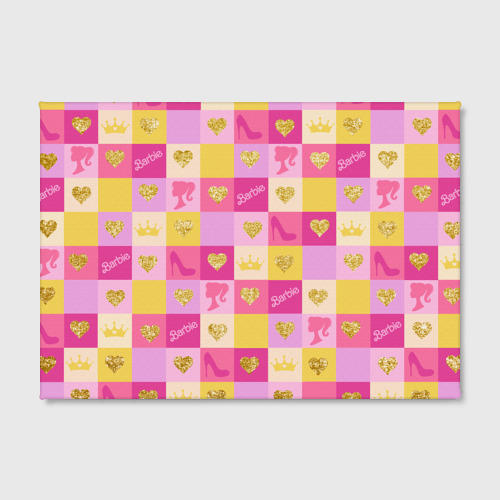 Холст прямоугольный Барби: желтые и розовые квадраты паттерн, цвет 3D печать - фото 2