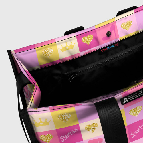 Сумка-шоппер 3D с принтом Барби: желтые и розовые квадраты паттерн, вид сбоку #3