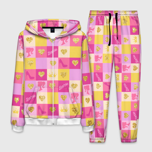 Мужской 3D костюм с принтом Барби: желтые и розовые квадраты паттерн, вид спереди #2