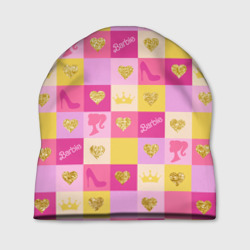 Шапка 3D Барби: желтые и розовые квадраты паттерн