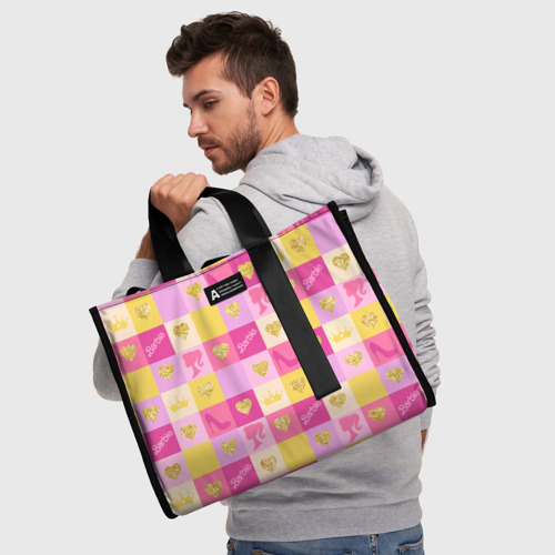 Сумка-шоппер 3D с принтом Барби: желтые и розовые квадраты паттерн, фото #6