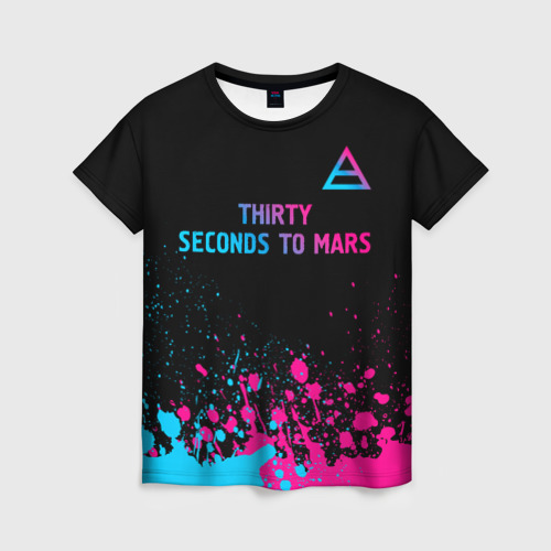 Женская футболка с принтом Thirty Seconds to Mars - neon gradient: символ сверху, вид спереди №1