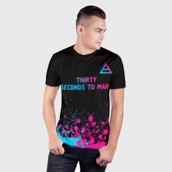 Мужская футболка 3D Slim Thirty Seconds to Mars - neon gradient: символ сверху - фото 2