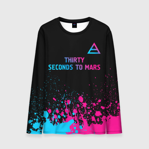 Мужской лонгслив 3D Thirty Seconds to Mars - neon gradient: символ сверху, цвет 3D печать