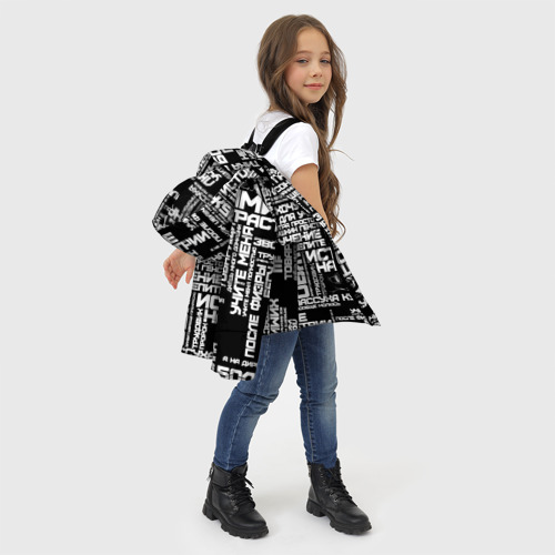 Зимняя куртка для девочек 3D с принтом Сарказм ученика троля с мемами, фото #4