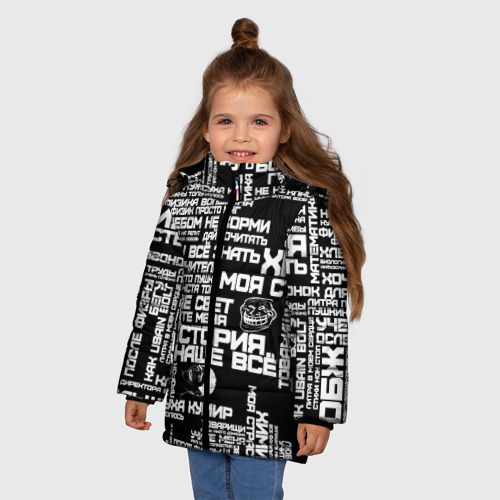 Зимняя куртка для девочек 3D с принтом Сарказм ученика троля с мемами, фото на моделе #1