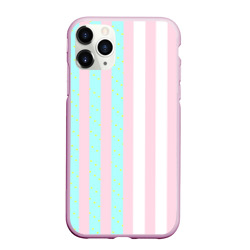 Чехол для iPhone 11 Pro Max матовый Полоска Барби и Кена - сплит: нежно-мытный и розовый
