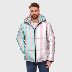 Мужская зимняя куртка 3D Полоска Барби и Кена - сплит: нежно-мытный и розовый - фото 2