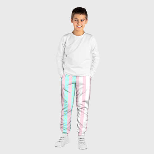 Детские брюки 3D с принтом Полоска Барби и Кена - сплит: нежно-мытный и розовый, вид сбоку #3