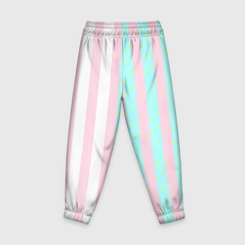 Детские брюки 3D с принтом Полоска Барби и Кена - сплит: нежно-мытный и розовый, вид сзади #1