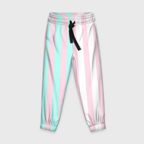 Детские брюки 3D с принтом Полоска Барби и Кена - сплит: нежно-мытный и розовый, вид спереди #2