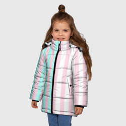 Зимняя куртка для девочек 3D Полоска Барби и Кена - сплит: нежно-мытный и розовый - фото 2
