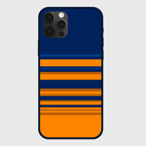 Чехол для iPhone 12 Pro с принтом Желто-синий полосатый узор, вид спереди #2
