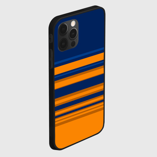 Чехол для iPhone 12 Pro с принтом Желто-синий полосатый узор, вид сбоку #3