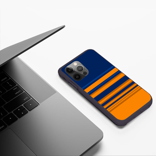 Чехол для iPhone 12 Pro с принтом Желто-синий полосатый узор, фото #4