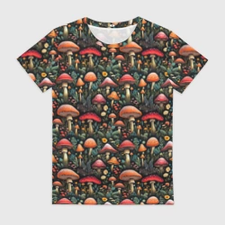 Женская футболка 3D Сказочные грибы мухоморы паттерн