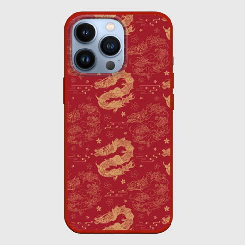 Чехол для iPhone 13 Pro The chinese dragon pattern, цвет красный