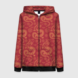 Женская толстовка 3D на молнии Dragon red pattern