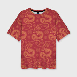 Женская футболка oversize 3D Dragon red pattern