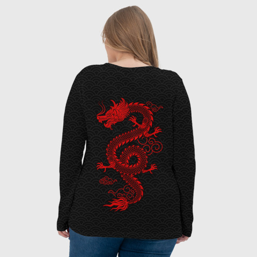 Женский лонгслив 3D с принтом Chinese red dragon, вид сзади #2