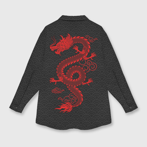 Мужская рубашка оверсайз с принтом Chinese red dragon, вид сзади №1