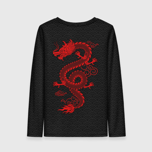 Женский лонгслив 3D с принтом Chinese red dragon, вид сзади #1