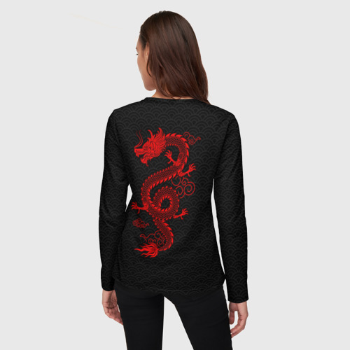 Женский лонгслив 3D с принтом Chinese red dragon, вид сзади #2