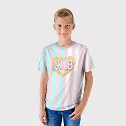 Детская футболка 3D Кен плюс Барби: сплит розовых и голубых полосок - фото 2