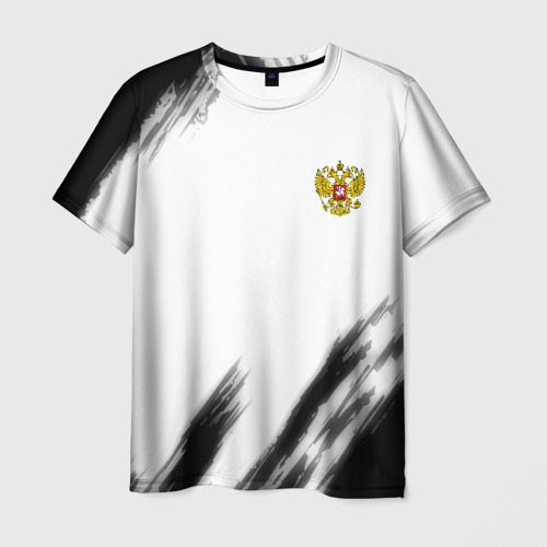 Мужская футболка с принтом Russia sport черно белый, вид спереди №1