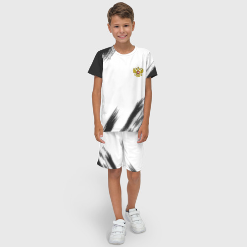 Детский костюм с шортами 3D Russia sport черно белый, цвет 3D печать - фото 3