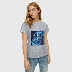 Женская футболка хлопок Голубой котик космонавт с коктейлем - фото 2