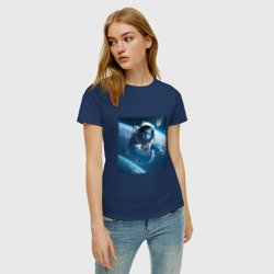 Женская футболка хлопок Голубой котик космонавт - фото 2