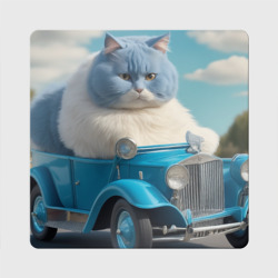 Магнит виниловый Квадрат Толстый голубой котик винтажный стиль