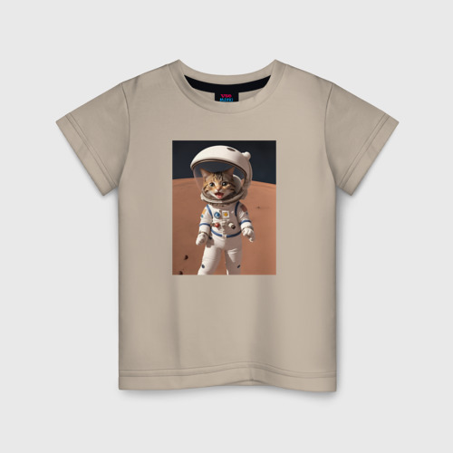Детская футболка хлопок Котенок астронавт на луне, цвет миндальный