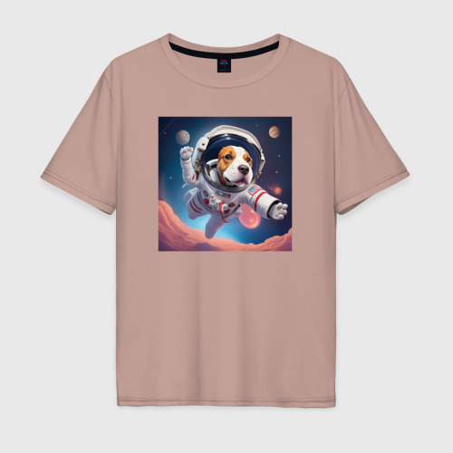 Мужская футболка хлопок Oversize Собака в космосе, цвет пыльно-розовый