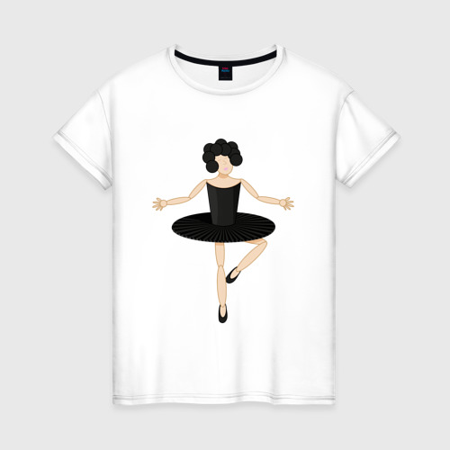 Женская футболка из хлопка с принтом Черный лебедь балерина в танце, вид спереди №1