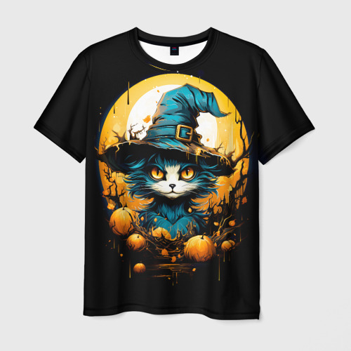 Мужская футболка 3D с принтом Синий кот колдун, вид спереди #2