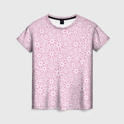 Женская футболка 3D Цветочный паттерн нежный сиреневый, цвет 3D печать