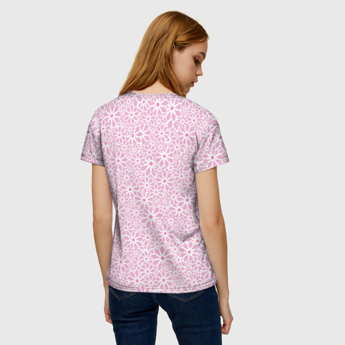 Женская футболка 3D Цветочный паттерн нежный сиреневый, цвет 3D печать - фото 4