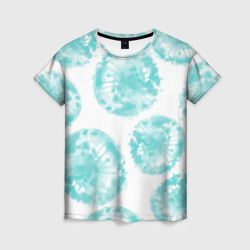 Женская футболка 3D Акварельные голубые био формы 