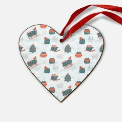 Деревянная игрушка Сердце Зимние веселые лягушки на санках паттерн